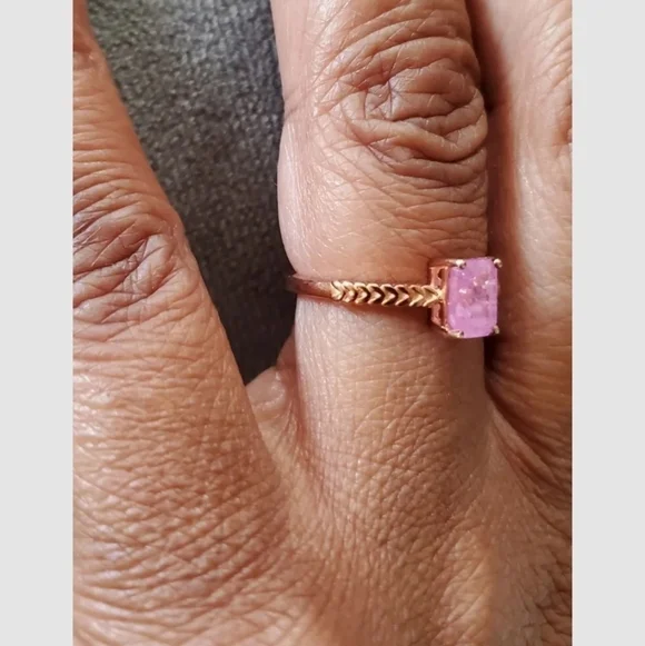 Ilakaka Pink Sapphire Emerald Cut Solitaire Ring Rose Gold Size 8 - Picture 5 of 7